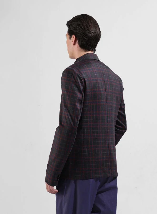 The Indian Garage Co Men Comfort Fit Checked Notch Collar Full Sleeves Blazer